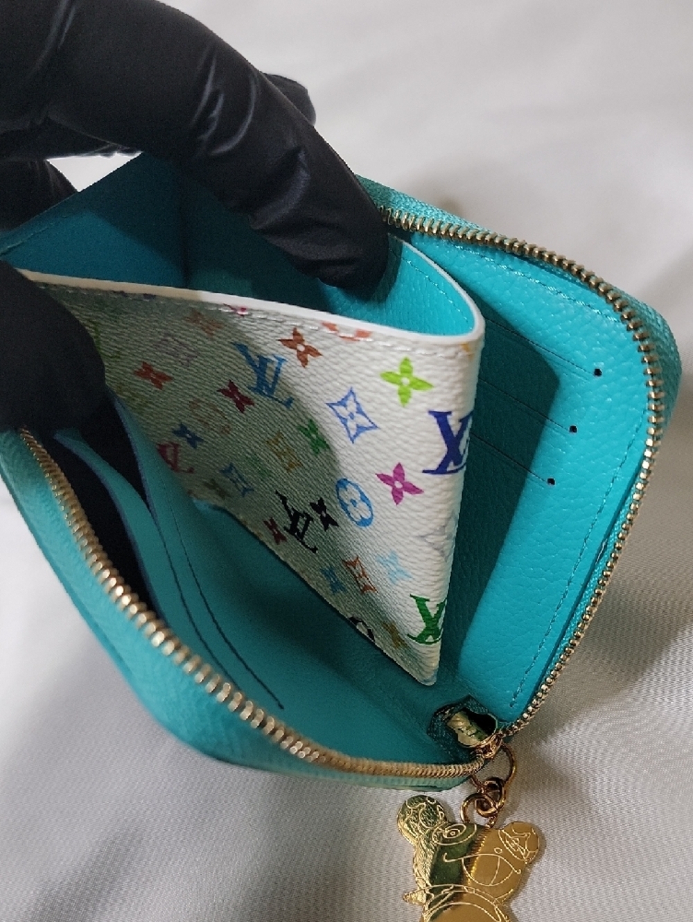 Louis Vuitton X TM Turquoise Embossed Monogram Zip Wallet - Picture 3 of 5